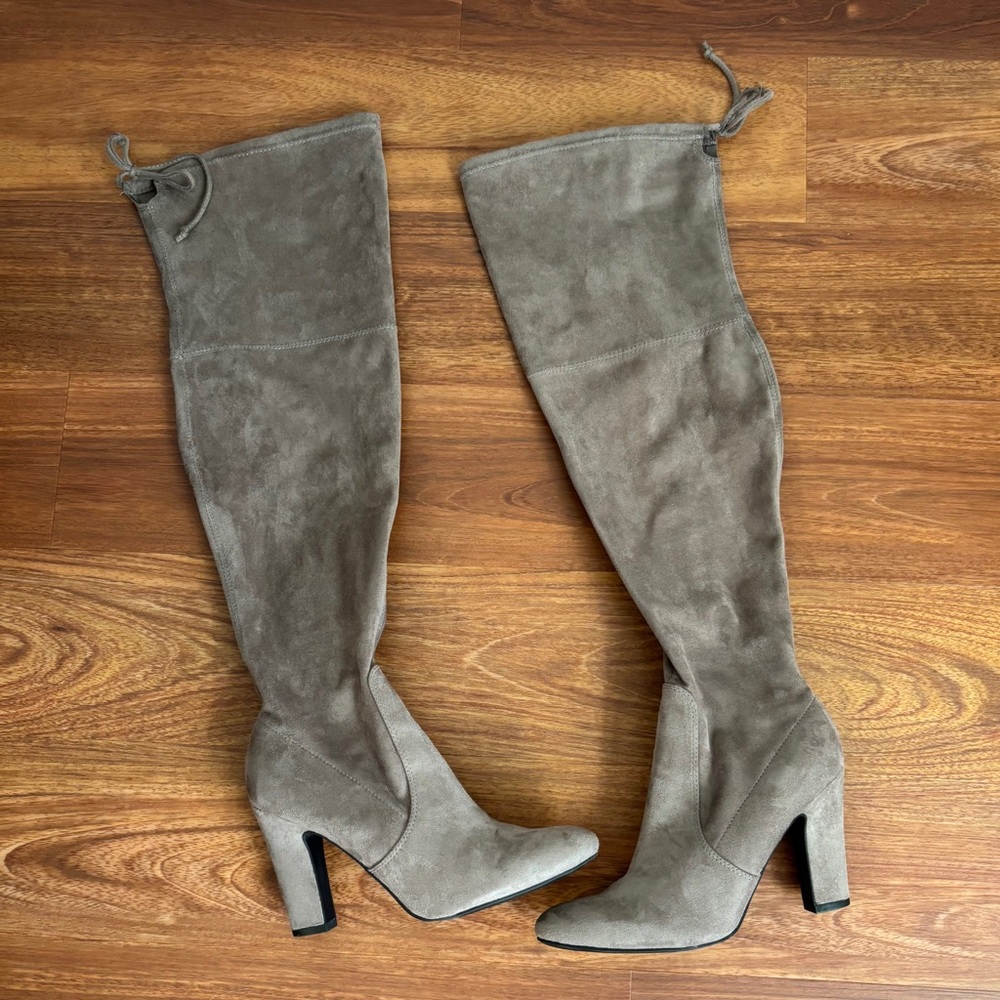 Unisa Elegant Taupe Suede Over-the-Knee Boots Size 10 Block Heel Date Night